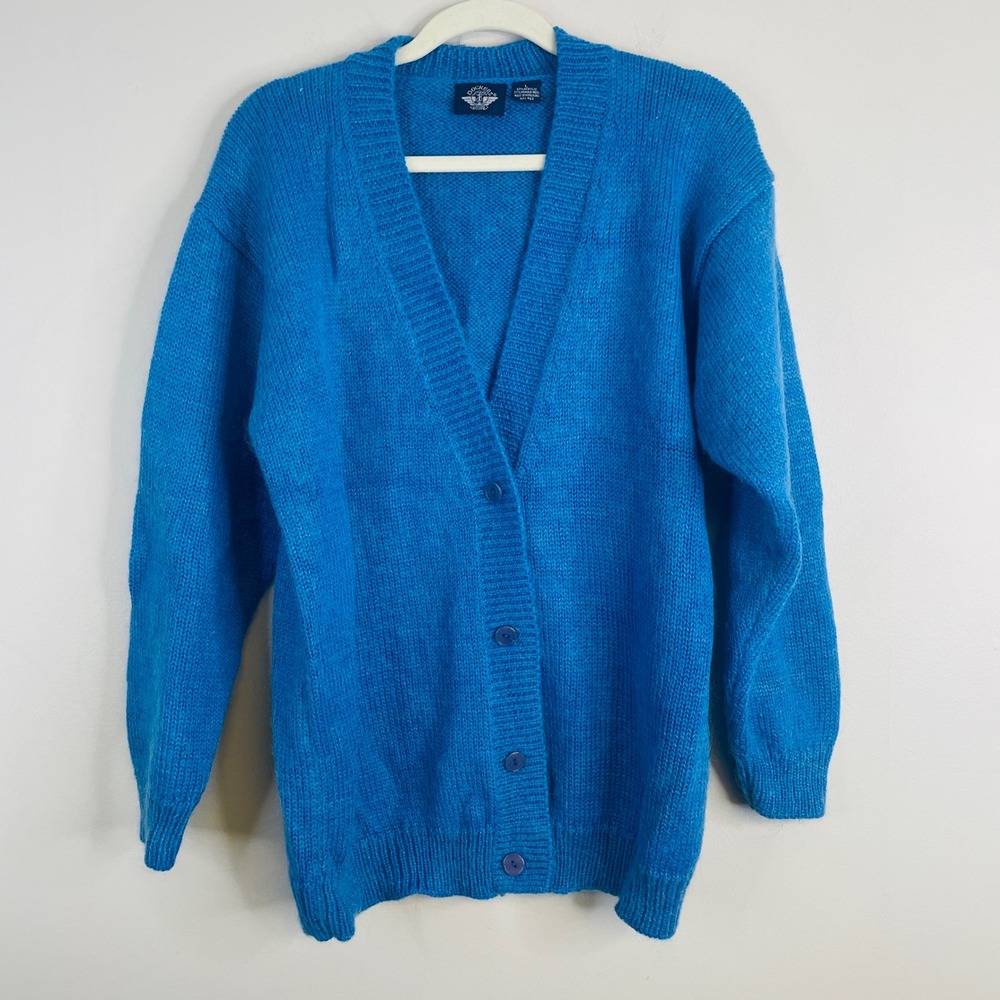 Vintage Fuzzy Mohair Blend Cardigan Sweater Large Baggy Colorful Cozy Button Up